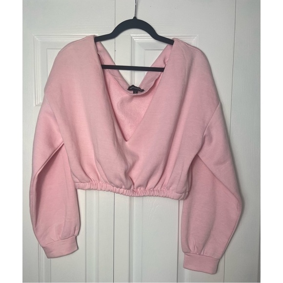 Pretty Little Thing Pastel Light Pink Off The Shoulder Crop Sweatshirt Sz Large - Picture 8 of 11